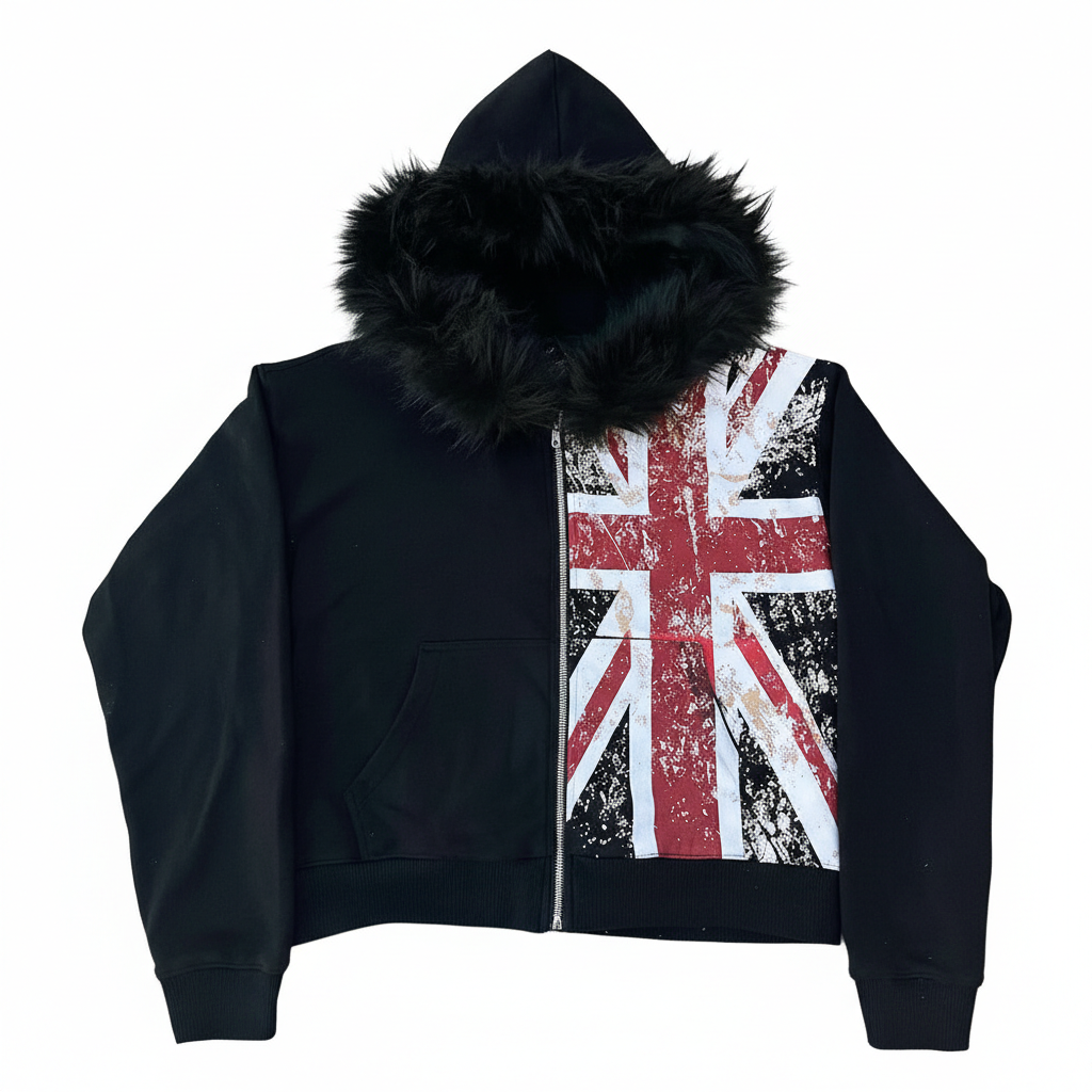Fur hood British Y2K full zip-up Hoodie